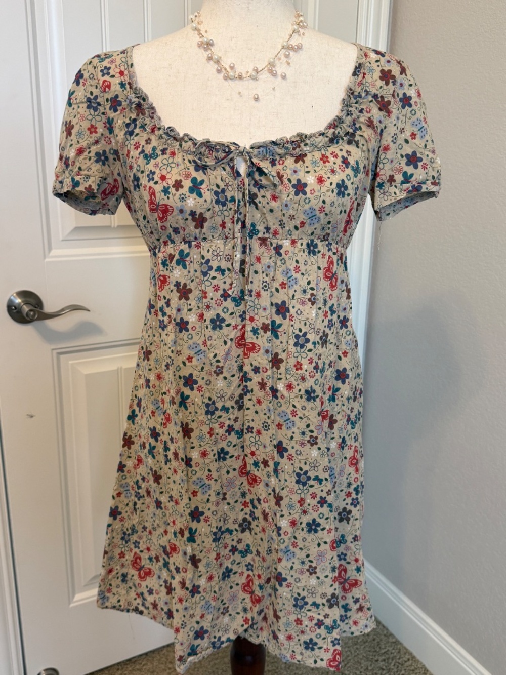 Xhilaration Butterfly Floral Print Babydoll Dress Size Medium